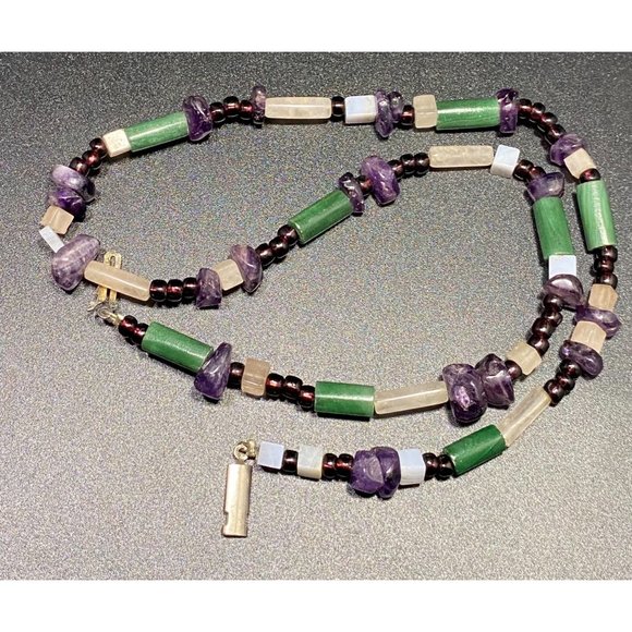 Vintage Multi Gemstone Beaded Necklace 925 Clasp 19 inches Fine - Picture 8 of 10